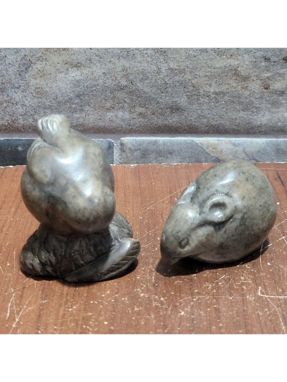 Vintage Hand Carved Soapstone Mouse and Bird Animal Figurines